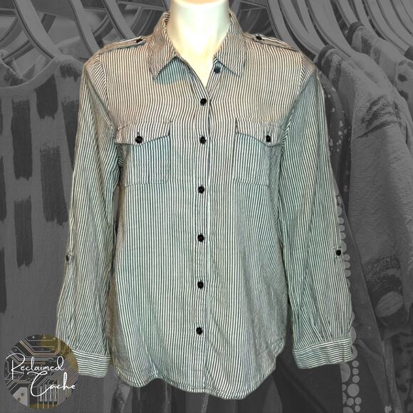 Joie Gray and White Dumas Button Down Shirt  - Size Medium - Picture 1 of 6